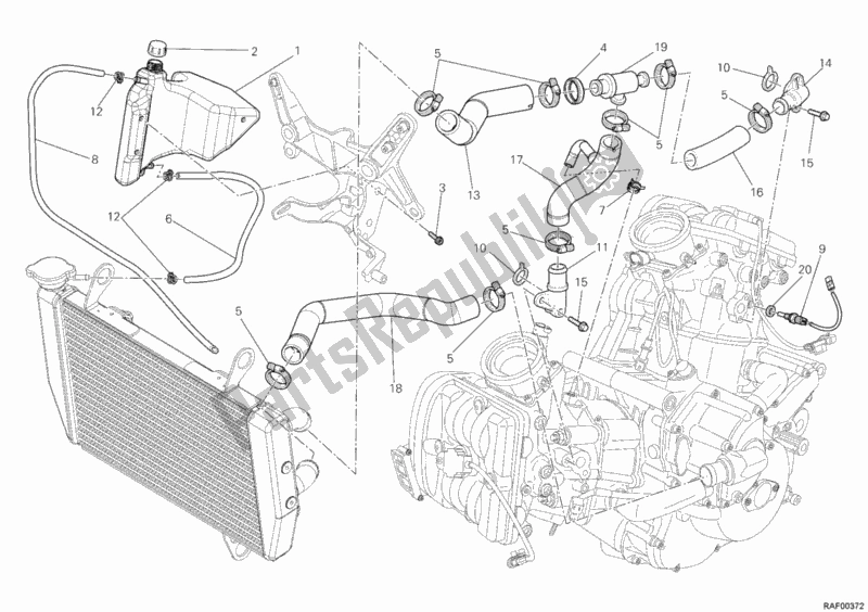 All parts for the Cooling Circuit of the Ducati Multistrada 1200 S Touring USA 2012